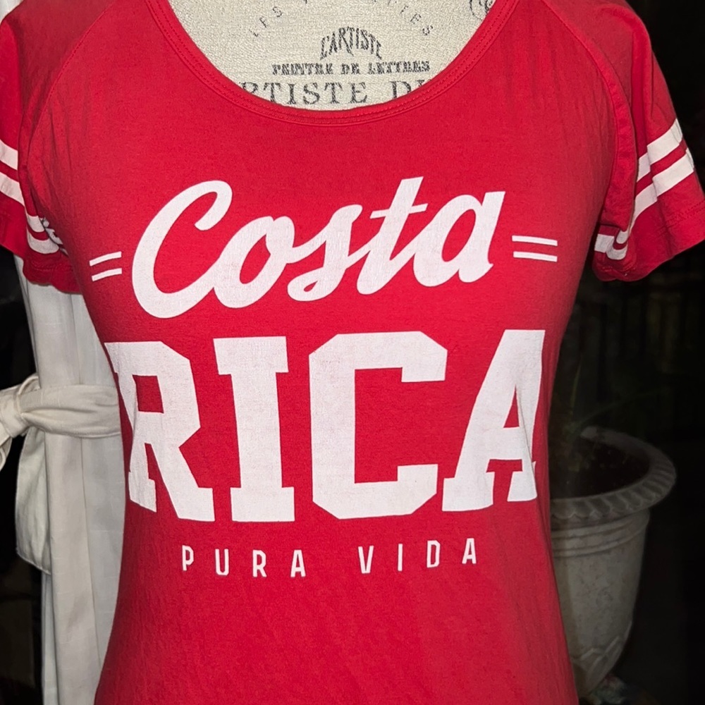 Morpho Costa Rica red white jersey shirt souvenir pura vida CR tee shortsleeve M - Picture 2 of 6